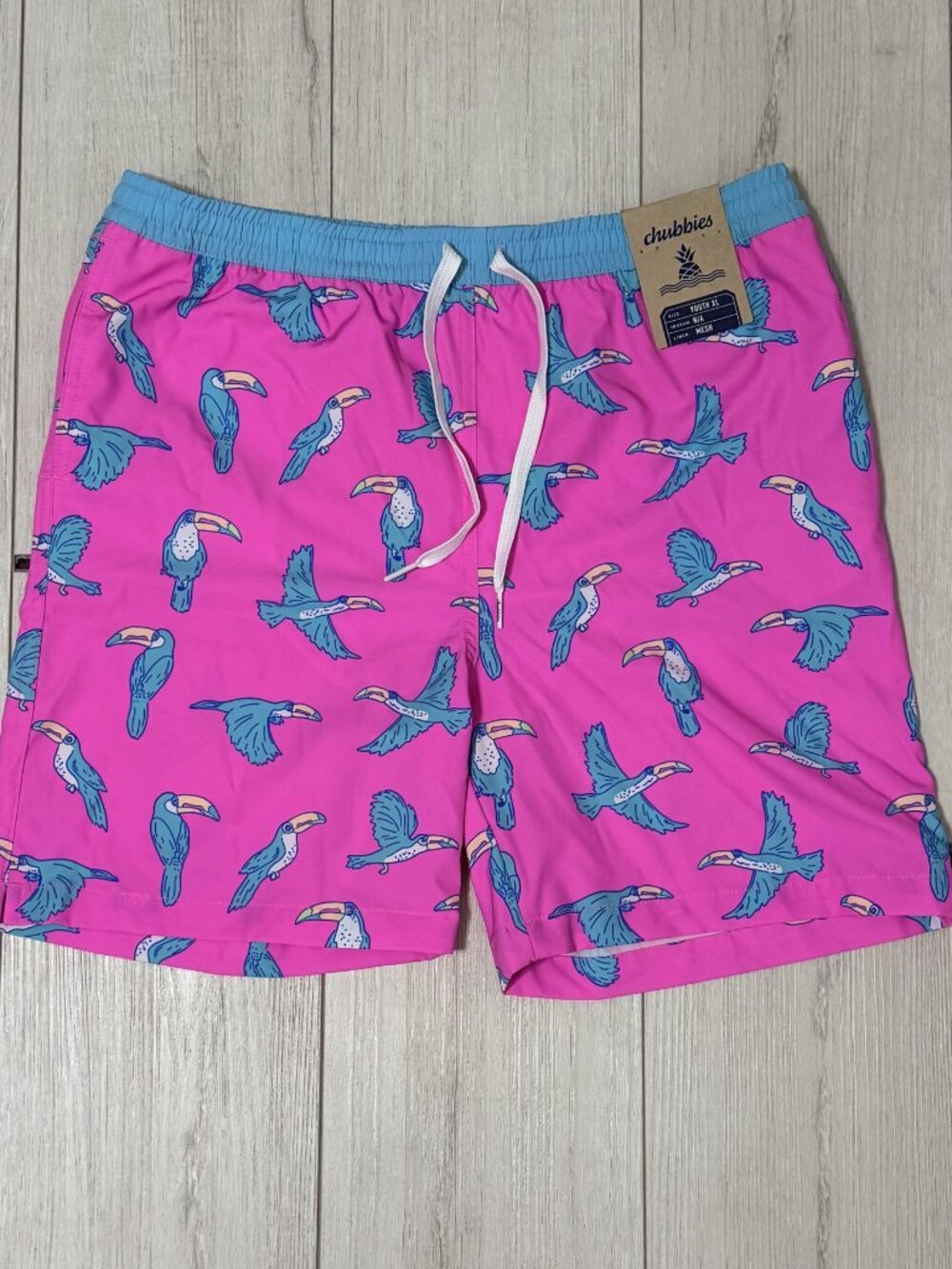 Chubbies Boy Swim Trunks Board Shorts Toucan Bird Swimwear Pink XL 18/20 NWT